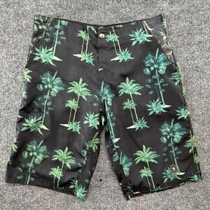 Jack & Joe Shorts Mens 32 Black Palm Tree Floral Bermuda Beach Tropical Casual